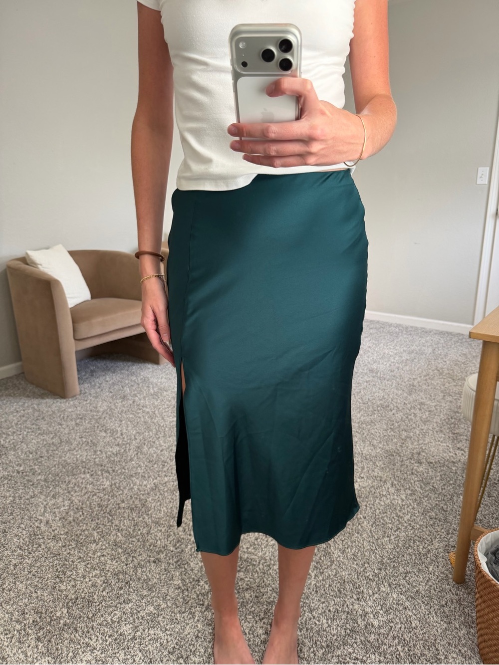 Nine West Emerald Green Midi Skirt with Side Slit